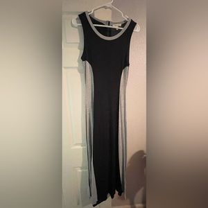 Black and gray block print maxi dress